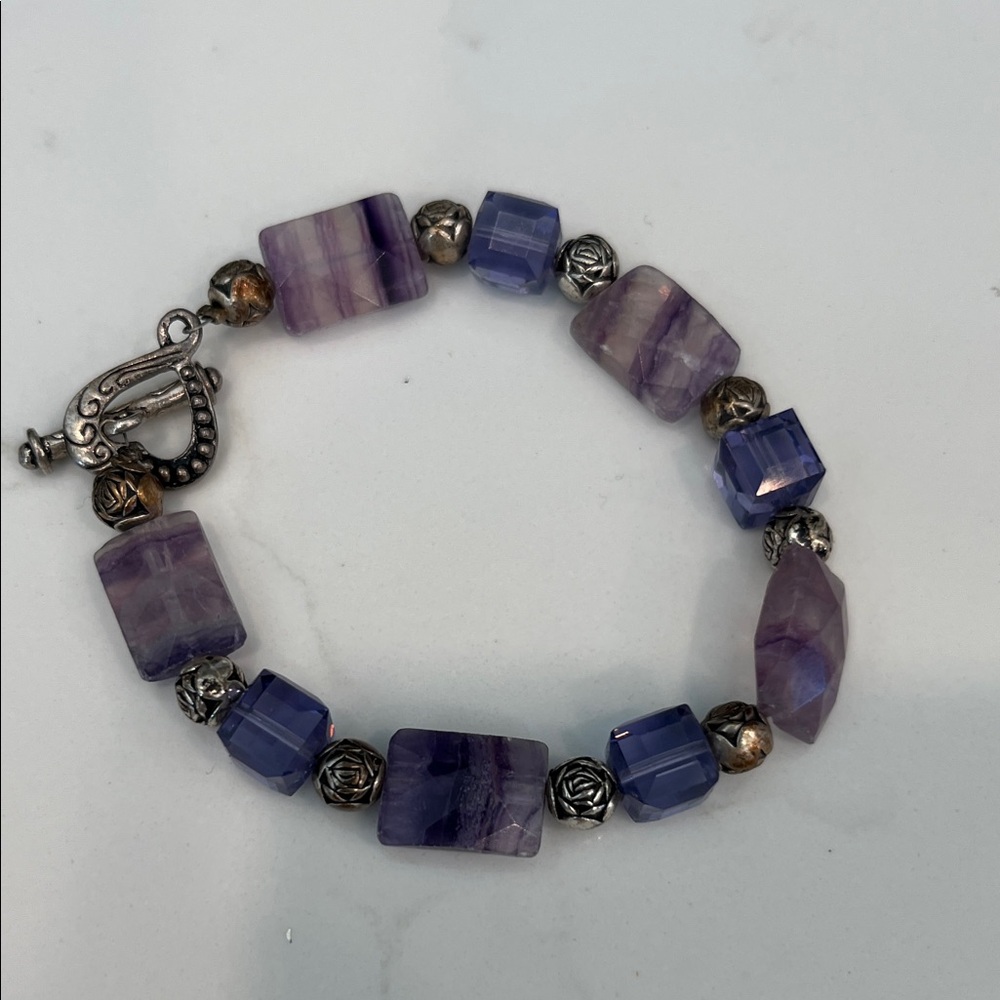 Purple Beaded Bracelet with Silver Accents